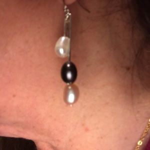 Real YELLOW Pearl Earrings. White, Black and yellow Pearls. Dangle and Hook 2”.